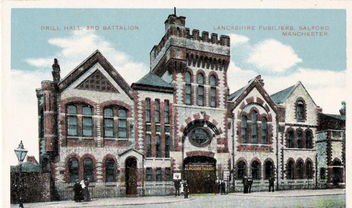 Postcard of Salford Drill Hall - Click to go to next postcard - Skelton